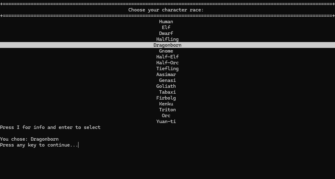 Python DND Ascii Game - character creation